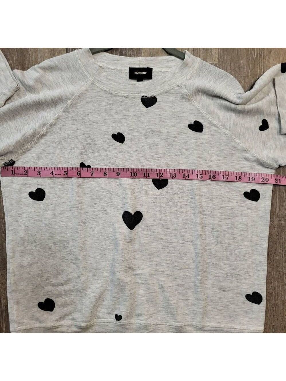 Monrow‎ Heart Print Sweatshirt - Ash sz med - Picture 7 of 8